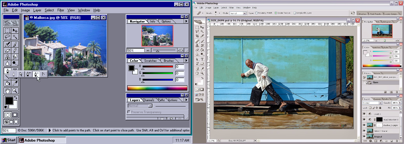 Photoshop 4.0 (1996) next to CS2 (2005)