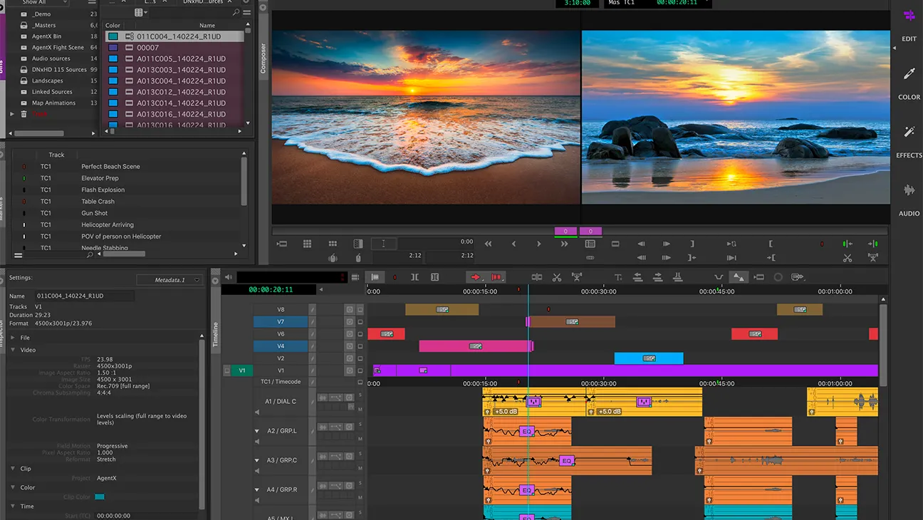 A Screenshot of Kdenlive themed to look like Avid Media Composer v2024