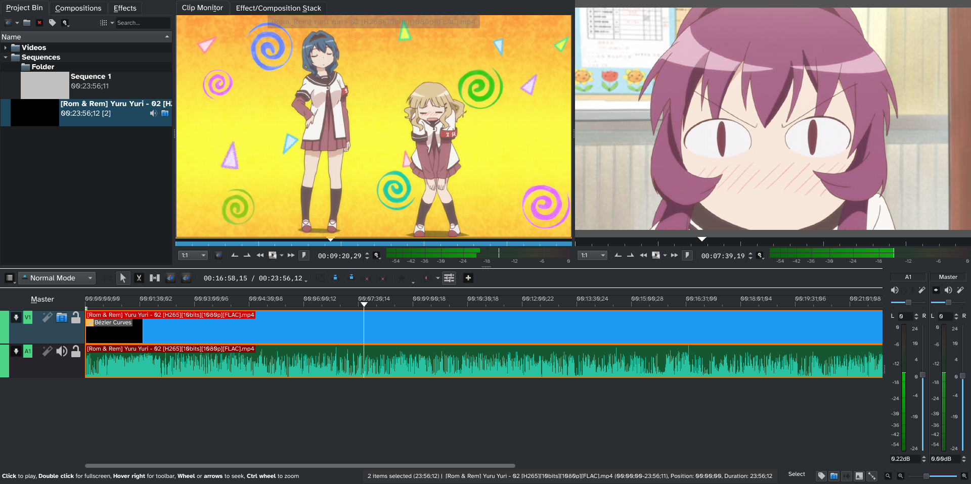 A Screenshot of Kdenlive themed to look like Final Cut Pro 7