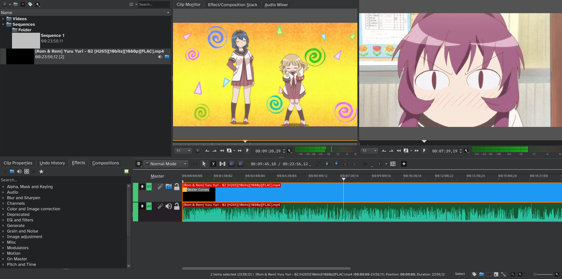 A Screenshot of Kdenlive themed to look like Adobe Premiere CS2