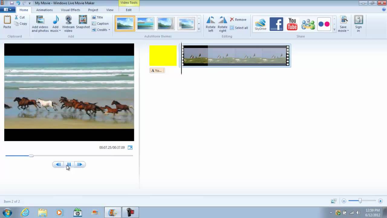 A Screenshot of Windows Live Movie Maker 2012