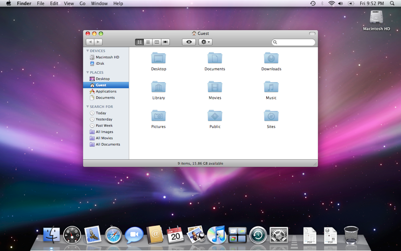 A screenshot of Mac OS X 10.6, known by its codename of Snow Leopard.