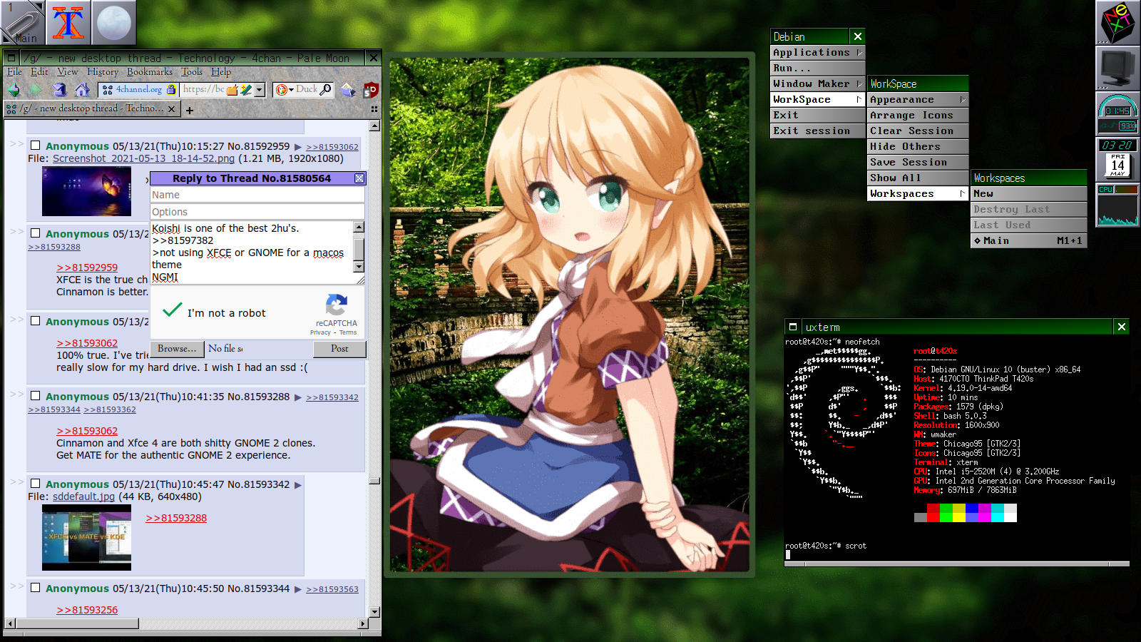 A Screenshot of the WindowMaker Window Manager running on Debian Linux.