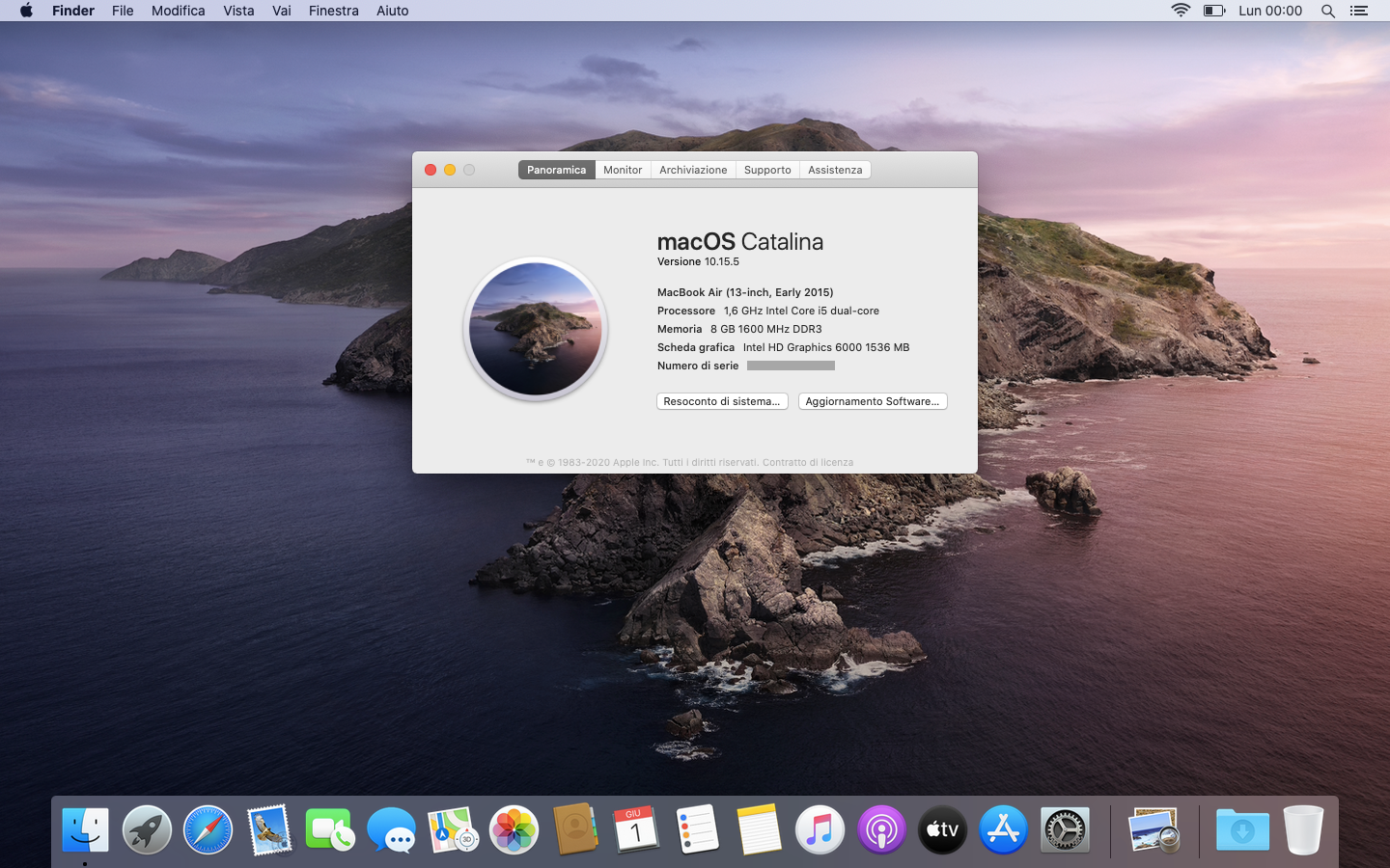 A screenshot of macOS 10.15, better known by its name Catalina.
